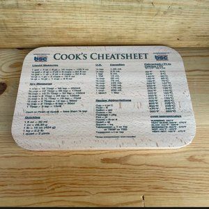 NEW - Cook's Cheatsheet Kitchen Wood Cutting Board - Christmas Gift